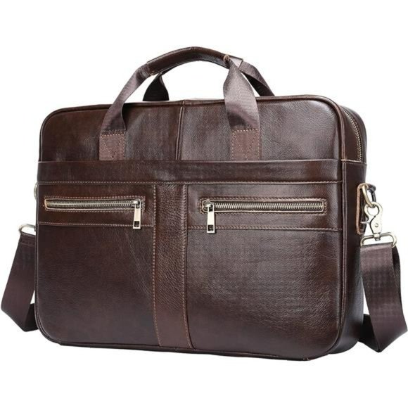 Genuine Leather Briefcase for Men Laptop Bag With Strap 15.6 Inch